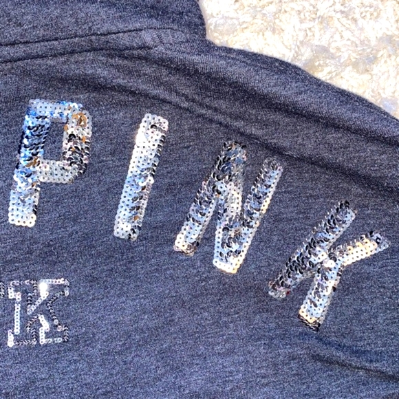 PINK Victoria's Secret Sweaters - Victoria’s Secret PINK Dark Gray w/ Silver Sequin Bling Sweater.
